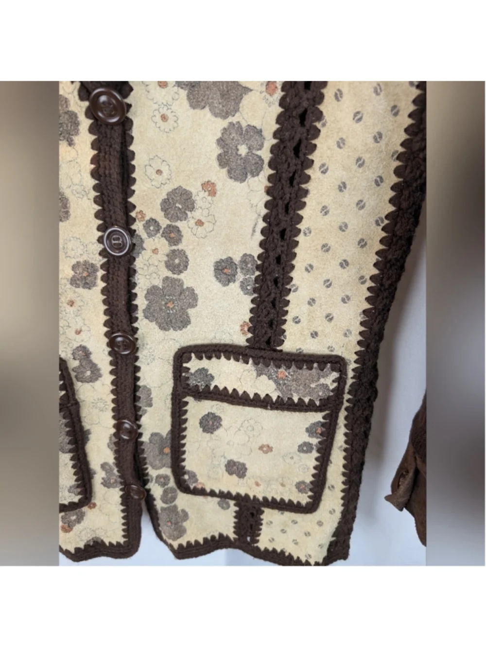 Vintage High Fashion Leather Floral Western Knit Woman S in VGUC Jacket Boho